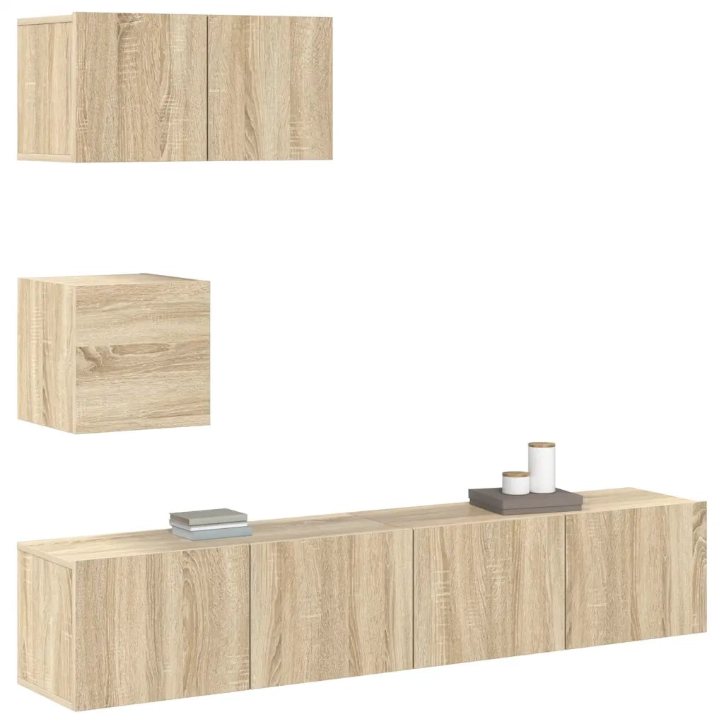 Set di Mobili Porta TV 4 pz Rovere Sonoma in Legno Multistrato 3114640