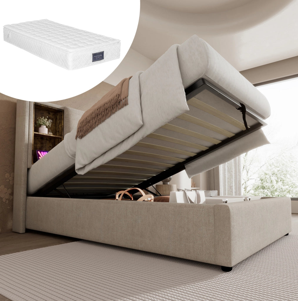 Letto singolo imbottito 90x200 cm con ricarica wireless e USB-C