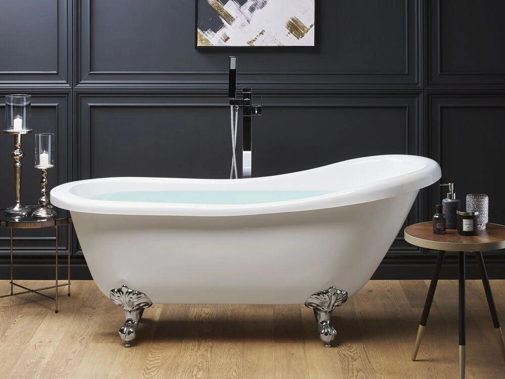 Vasca da bagno bianca con acrilico sanitario argento 170 x 76 cm Vasca autoportante con piedini tradizionale design retrò