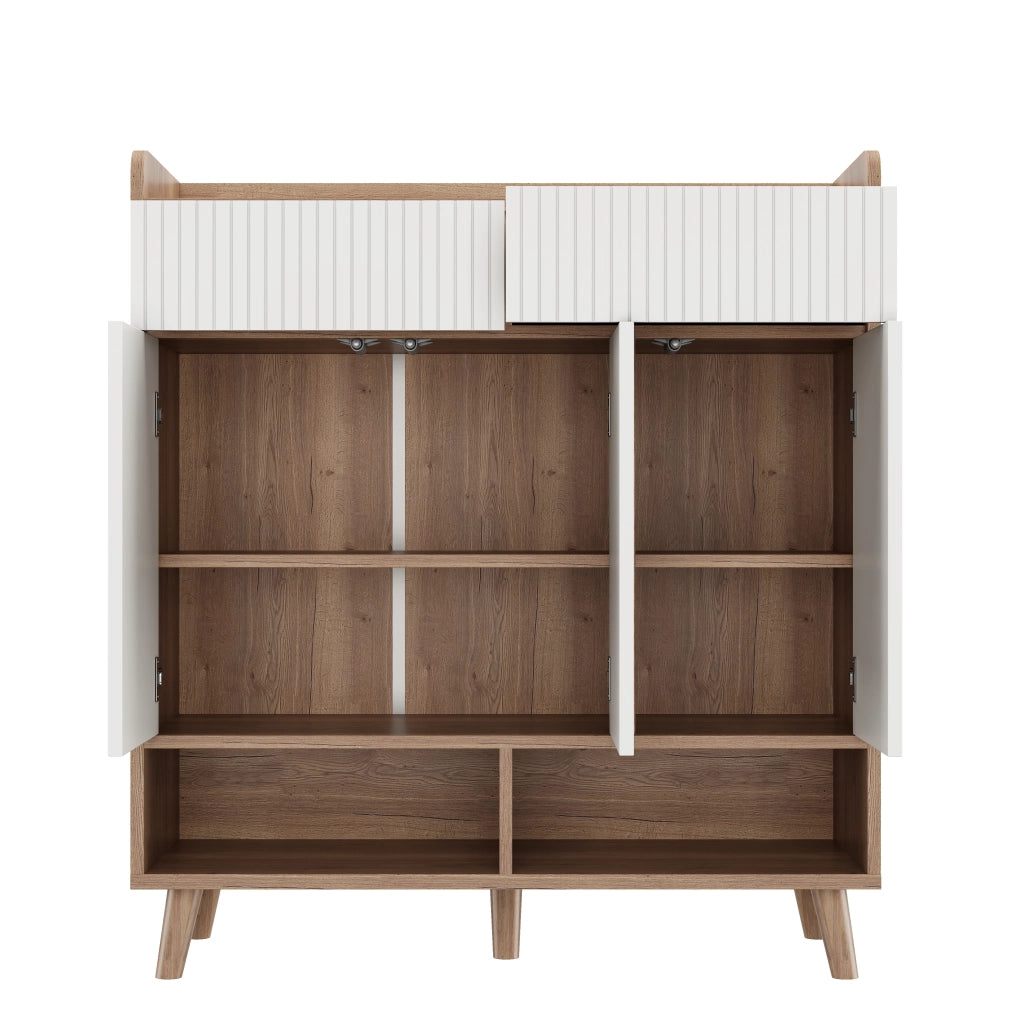 Scarpiera Consolle con Ante e Cassetti ¨C Xylo ¨C Bianco/Legno, 90x35x100 cm