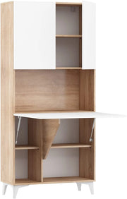 MOBILE SCRIVANIA COMPUTER LIBRERIA MEGAN H175x80x36cm BIANCO LUCIDO ROVERE