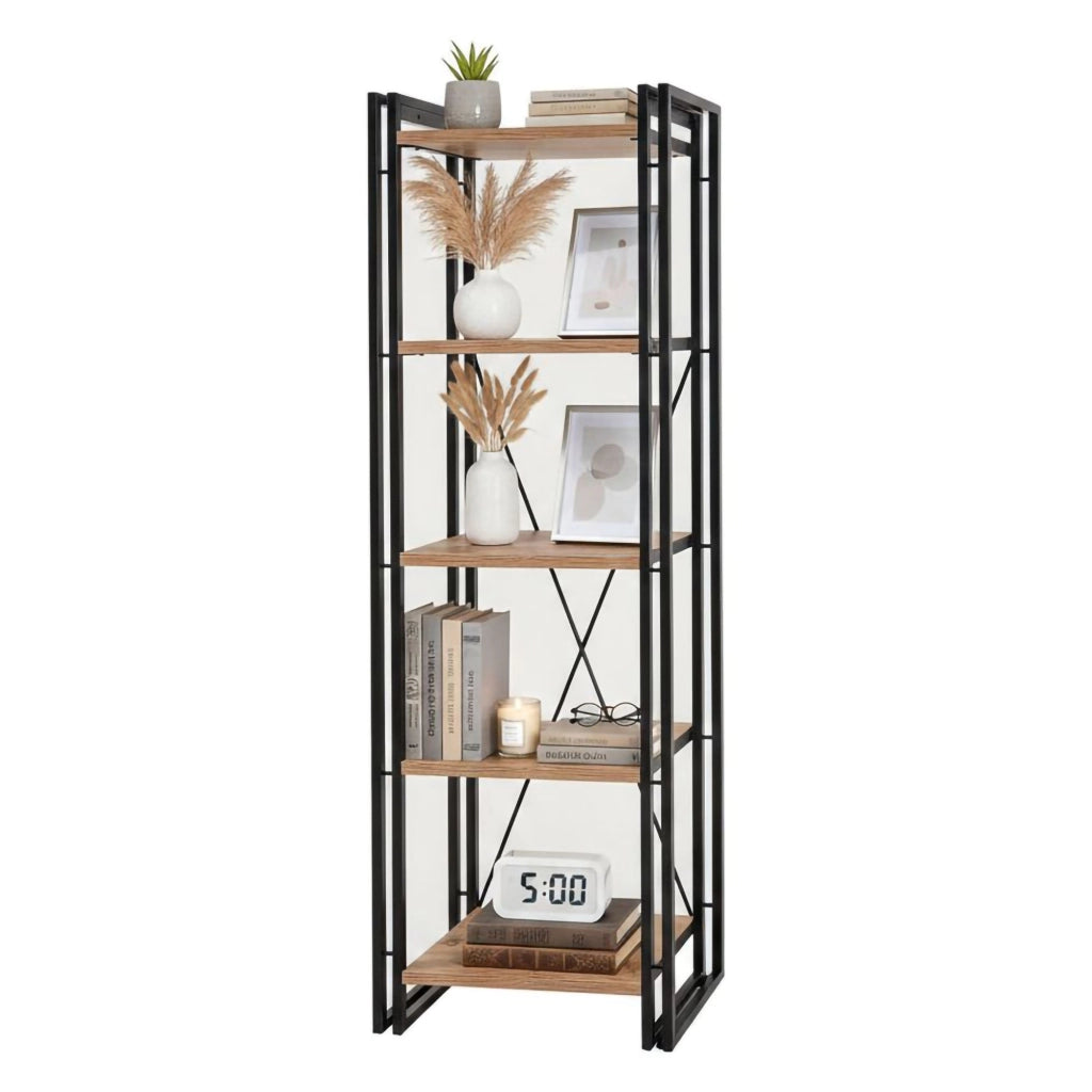 Libreria Demetria, Scaffale da ufficio, Mobile portalibri, Biblioteca, 60x35h180 cm, Quercia e Nero