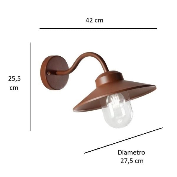 APPLIQUE DA PARETE PER ESTERNO CORTEN 1XE27 DOWN CON INCLINAZIONE 30° ASSISI FAN