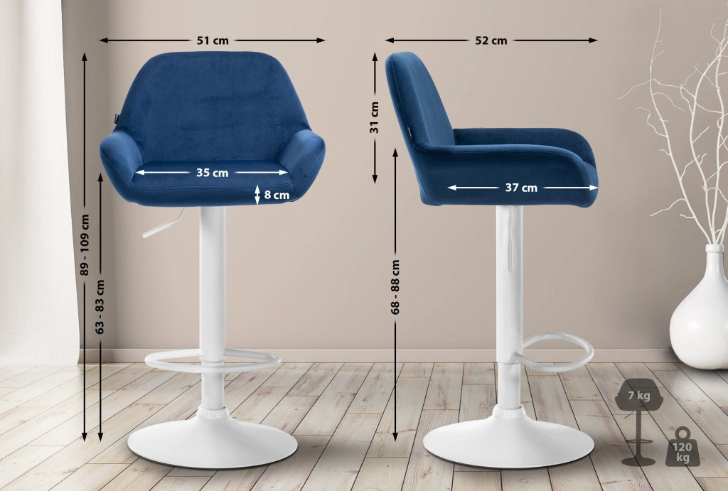 Sgabello Braga in velluto blu,bianco