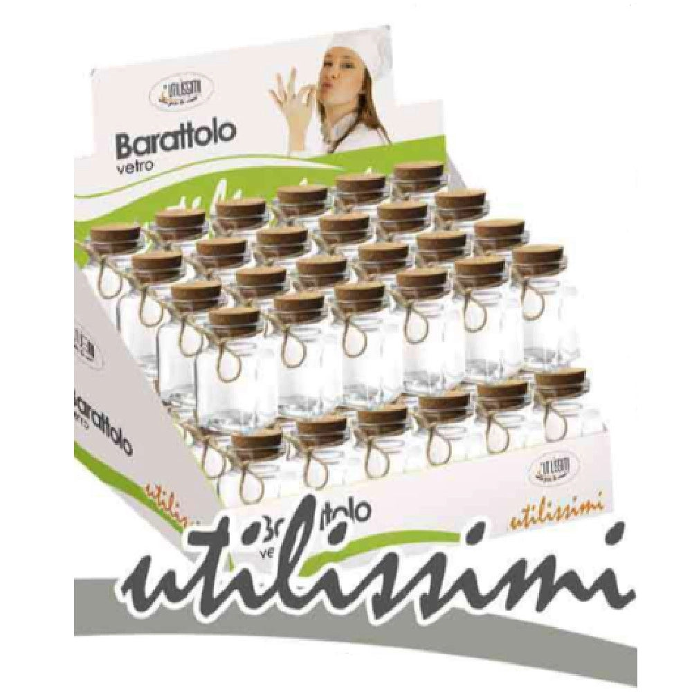 Trade Shop - Set 48 Pz Barattolo Barattolino Tappo Sughero Bomboniera In Vetro 4x5cm 715778 -