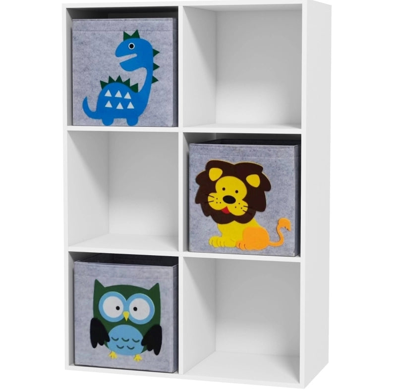 Libreria per bambini con 6 vani e 3 cassetti grigio