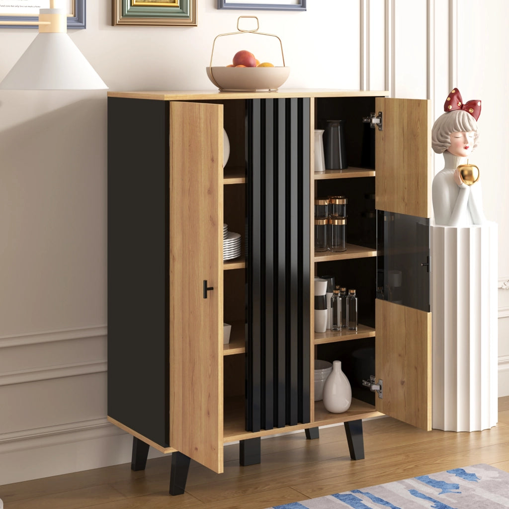 OKWISH Vetrina Credenza con 2 Ante, 3 Ripiani e Illuminazione LED, per Soggiorno o Sala da Pranzo, 80 x 40 x 120 cm