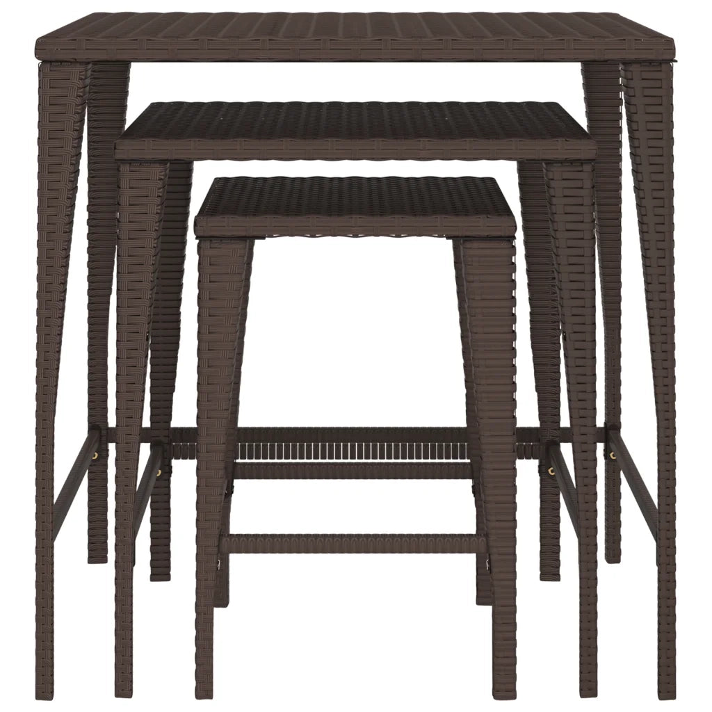 Tavolini Impilabili da Giardino 3 pz Marroni in Polyrattan 3324830