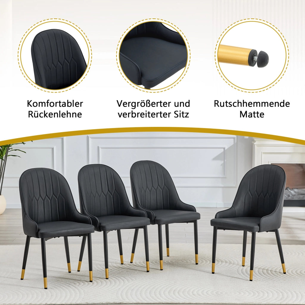 Sedia da Pranzo Set da 2 con Schienale a Fulmine e Piedini Antiscivolo in Metallo PU Nero