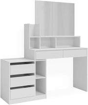 Scrivania Anja, Bianco, 139.8 x 40 cm con cassetti, adatto come postazione di lavoro o superficie d’appoggio in ambienti domestici