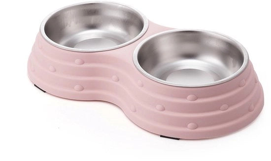 Doppio serbatoio cibo e acqua per cani, realizzato in acciaio inossidabile di alta qualità con fondo antiscivolo, adatto a piccoli cani e gatti (formato piccolo, colore rosso).