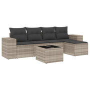 Set Divano da Giardino 6pz | Set Salotto da Giardino con Cuscini Grigio Chiaro Polyrattan