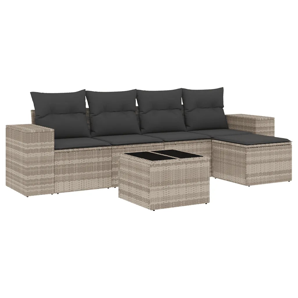 Set Divano da Giardino 6pz | Set Salotto da Giardino con Cuscini Grigio Chiaro Polyrattan