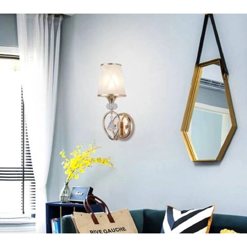 Trade Shop - Applique Parete Lumetto Muro Attacco E27 Oro Argento Abat Jour Lume In Vetro E18 -
