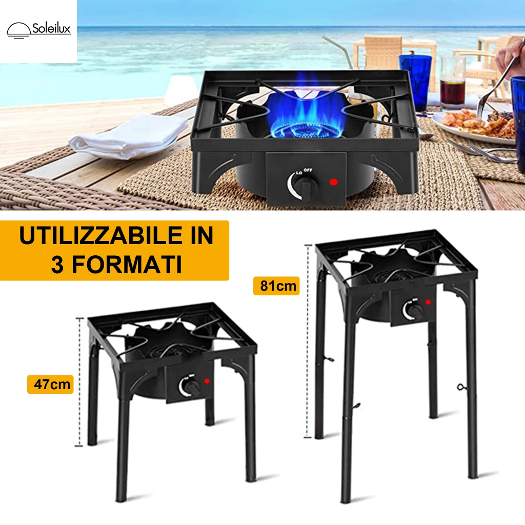 SOLEILUX Fornellone 3 IN 1 Rialzato Da Esterno Gpl Con Accensione Piezo 40x40cm H 81cm