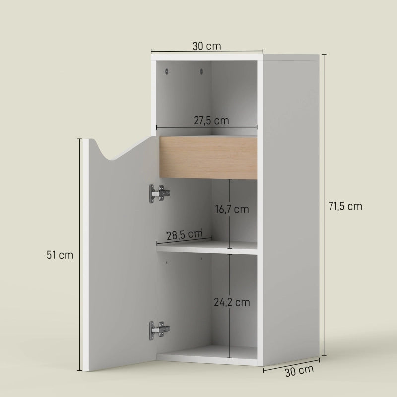 ARMADIO BAGNO SOTTILE CON VANO APERTO E RIPIANI REGOLABILI 30 x 30 x 71,5 cm BIANCO