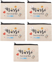 Borsa Cosmetici - Tessuto in Cotone - 5 Pezzi - Borsa per Trucco - Organizzatore di Viaggio - Tema Infermiera - 23 x 17 cm - Borsa per Trucco