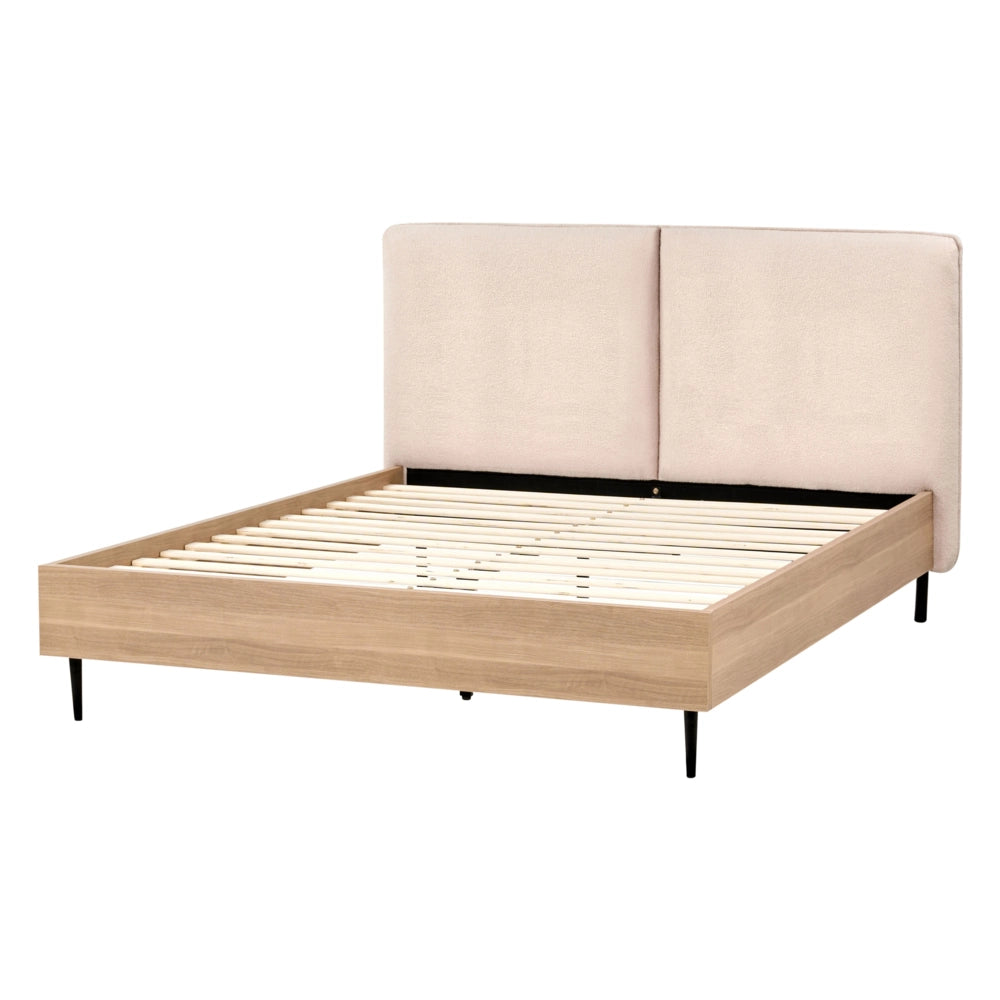 Letto matrimoniale con rete in tessuto bouclè beige 140 x 200 cm stile moderno camera da letto