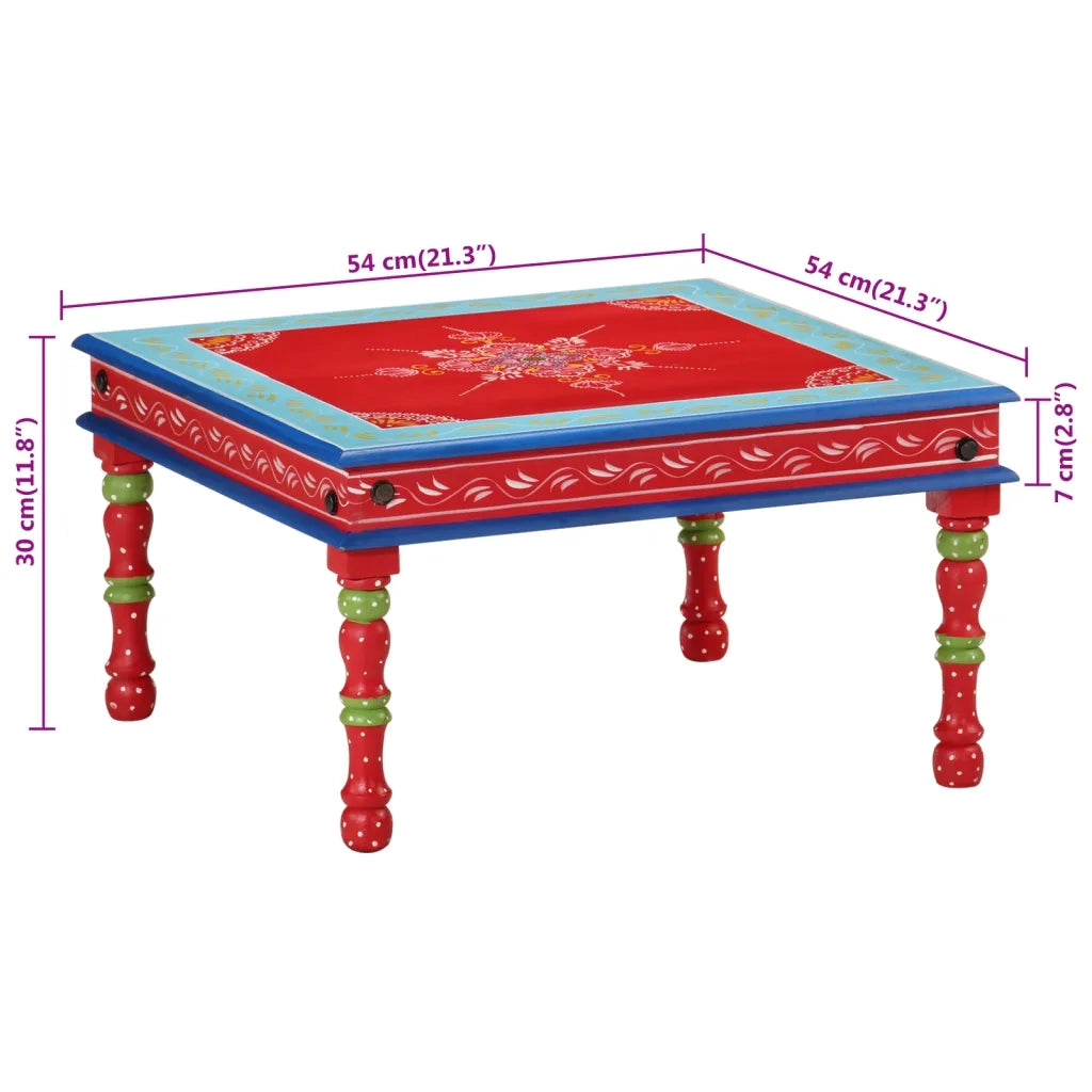 Tavolino Salotto-Tavolino da soggiorno-Tavolo Rosso Dipinto a Mano Legno Massello di Mango