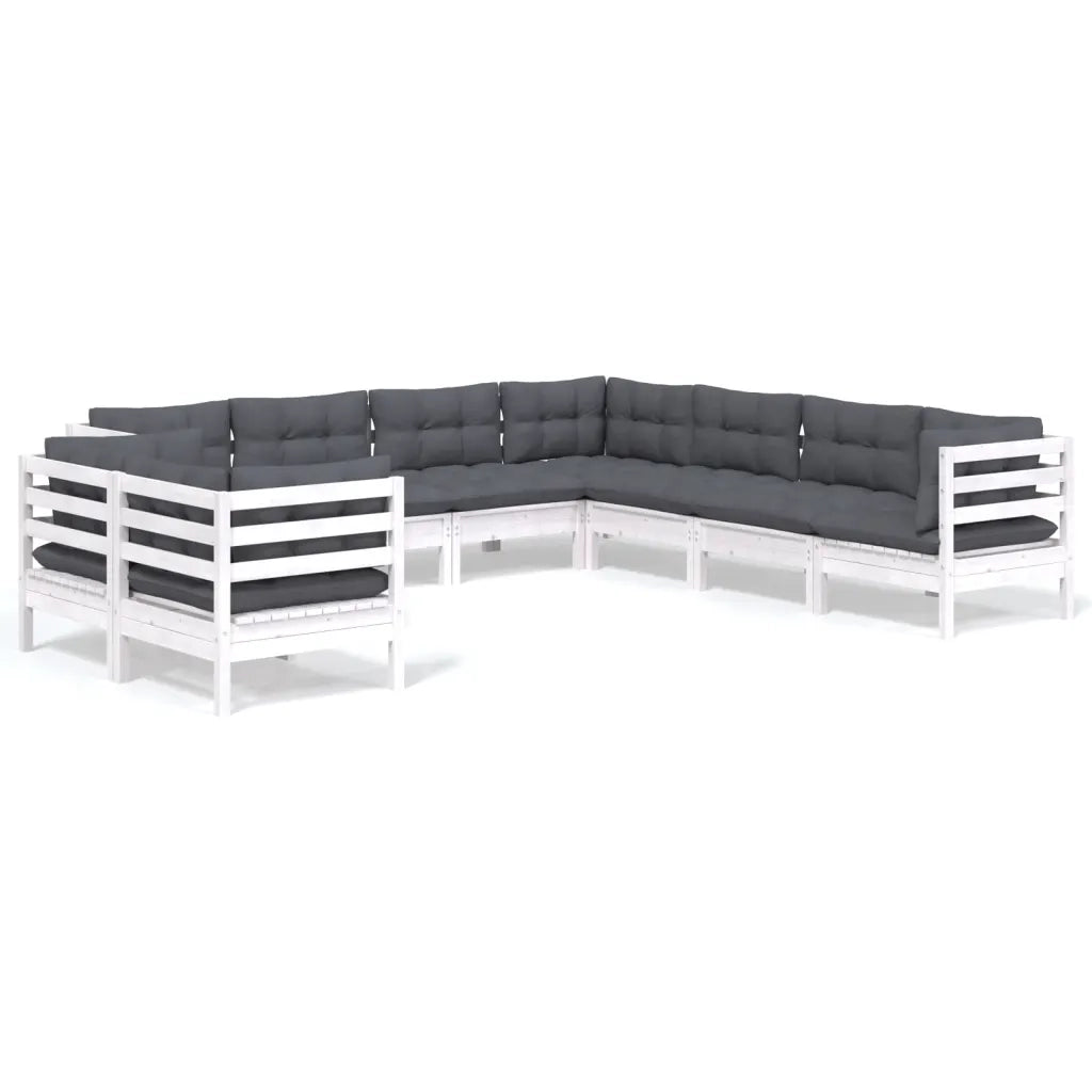 Set Divani da Giardino 9 pz con Cuscini Bianchi Legno di Pino 3096900