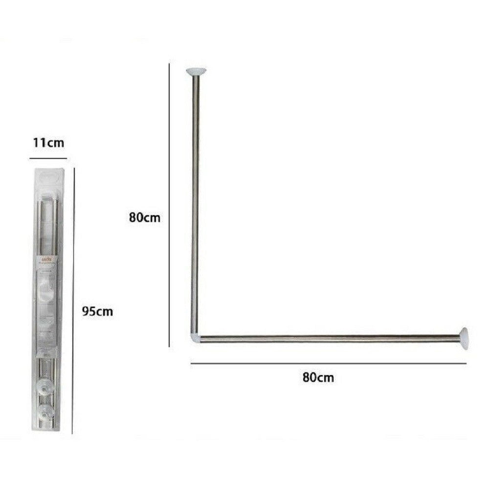 Trade Shop - Bastone Asta Per Tenda Doccia Barra A L 2 Lati Angolare Alluminio 80x80cm 69372 -