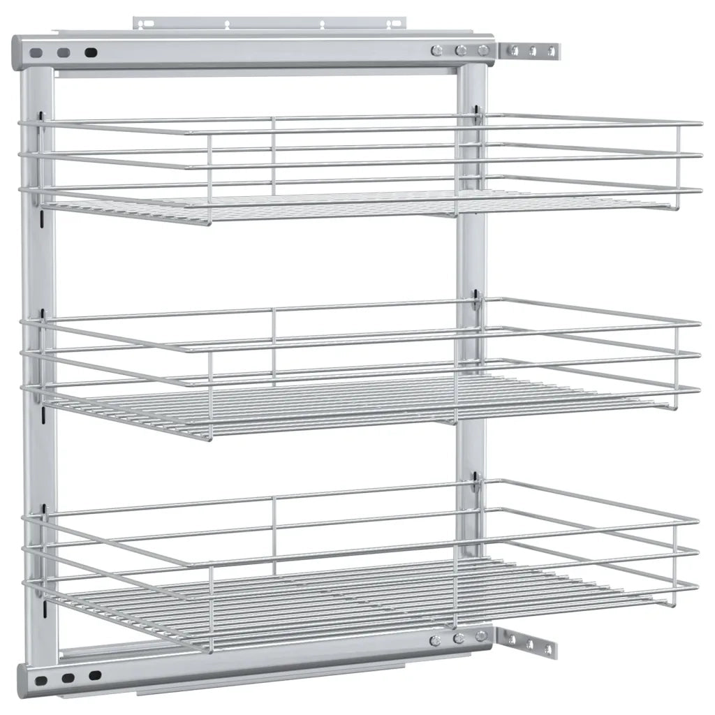Cestino da Cucina in Rete a 3 Livelli-Scaffale per Cucina Argento 47x35x56 cm