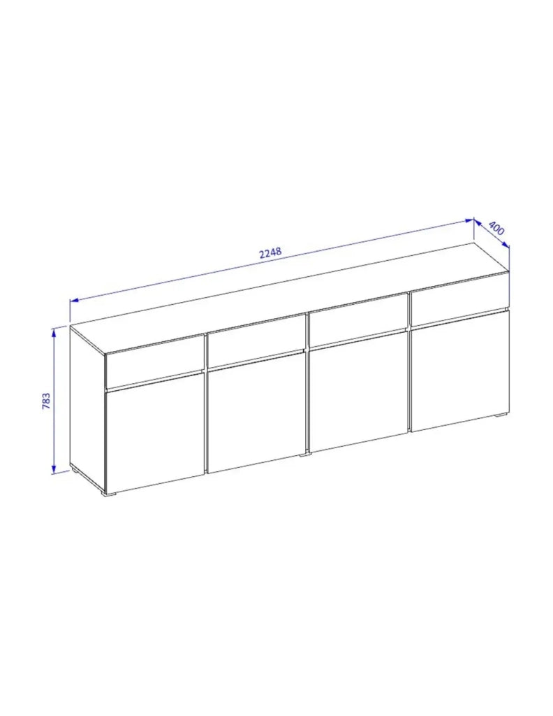 Buffet XL colore verde salvia 225cm collezione HAVANA. Credenza design con 4 porte e 4 cassetti.