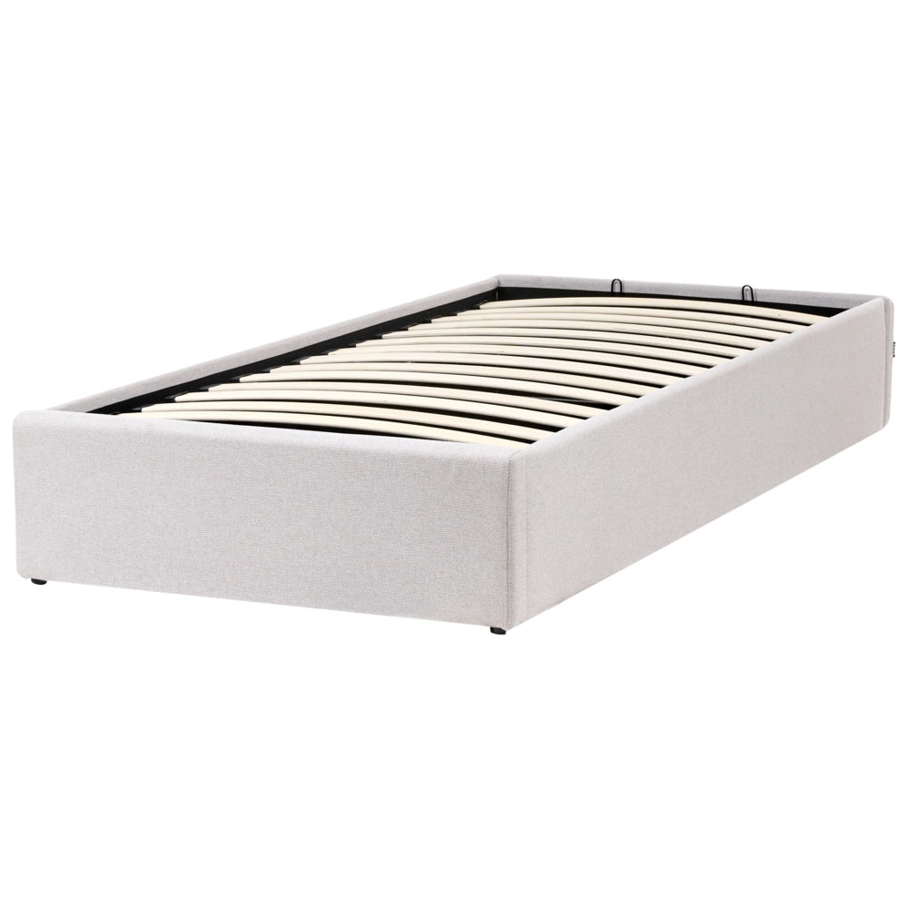 Letto singolo con contenitore in tessuto grigio chiaro 90 x 200 cm portaoggetti stile moderno