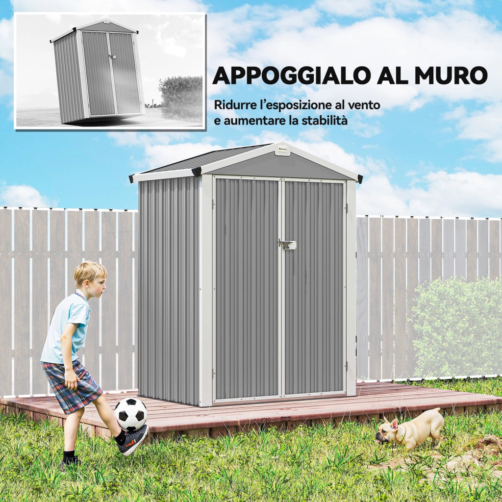 Casetta da Giardino in Acciaio ¨C Zephmum ¨C Grigio Argento 133x87x178 cm