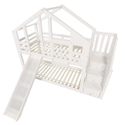 Letto a Castello 90 x 200 cm; 2 Posti - con Scivolo e Scale Contenitore - Bianco