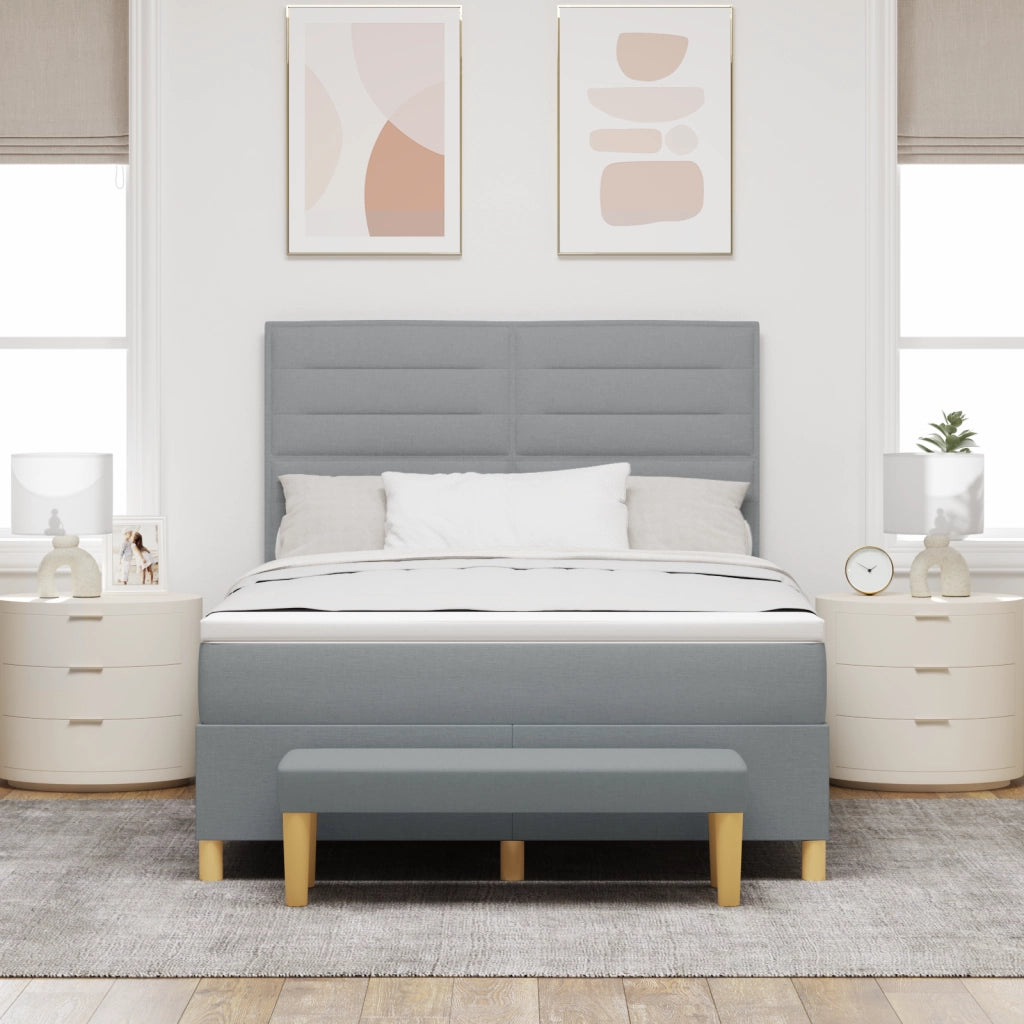 Letto a Molla con Materasso e Panchina Grigio Chiaro 140x200 cm Tessuto
