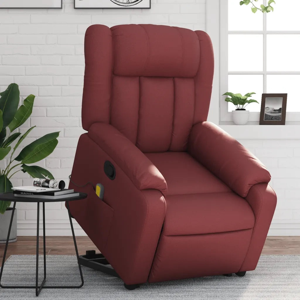 Poltrona | Sedia Relax Alzapersone Massaggi Reclinabile Rosso Vino Similpelle