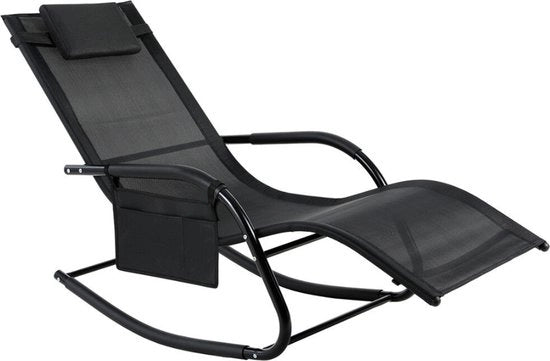 Sedia da giardino deluxe - Ombrellone solare - Sedia da spiaggia - Letto esterno - Nero - Sedie da giardino