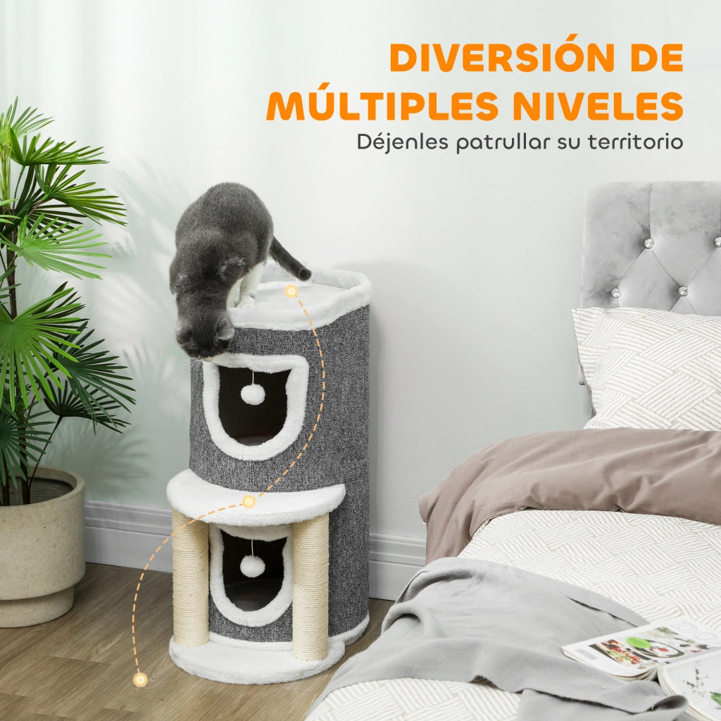 Albero Rascador per Gatti con Cuevas e Posti in Sisal ¨C Zephmum ¨C Grigio 76 cm