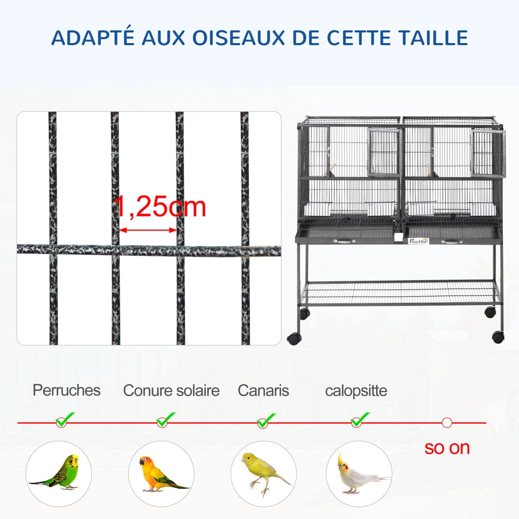 Gabbia Uccelli con Mangiatoia e Trespolo ¨C zephmum ¨C Nero Grigio 95x45.5x102 cm
