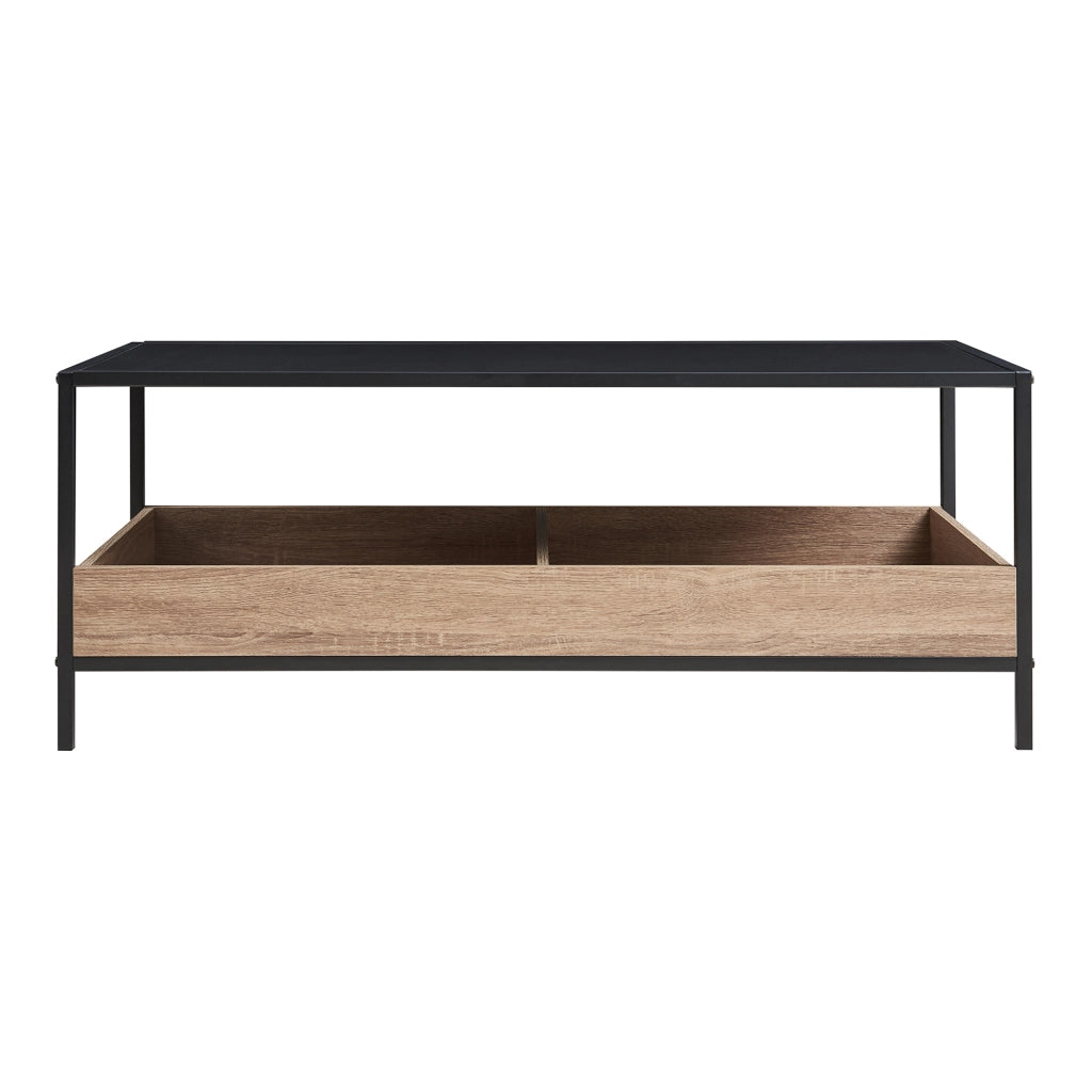 Tavolino da Salotto Belana con 2 Scomparti Aperti 100 x 48 x 39 cm - Nero/Effetto Rovere [en.casa]