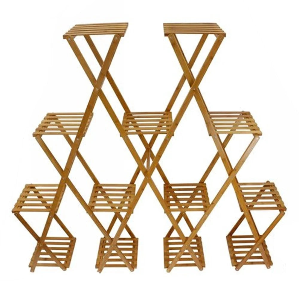 Trade Shop - Scaffale Portafiori Piante In Bambù Naturale 4–13 Ripiani Portavasi 136x28x158cm 70442a -