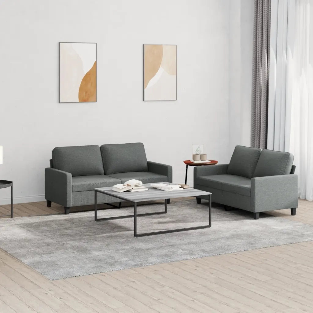 Set di Divani 2 pz con Cuscini Grigio Scuro in Tessuto 3201445
