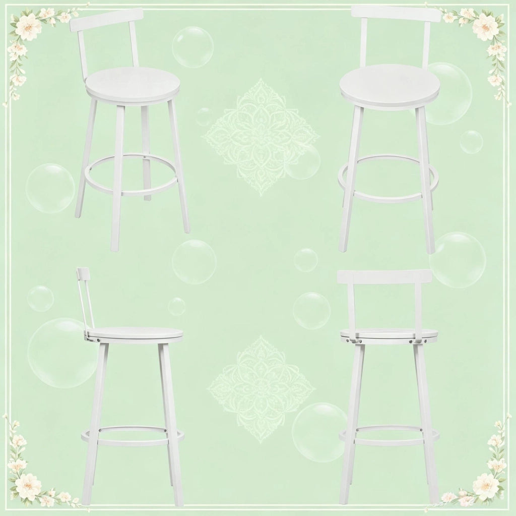 SGABELLO Bar con Schienale 65 cm Bianco MDF e Metallo Set da 2 pezzi
