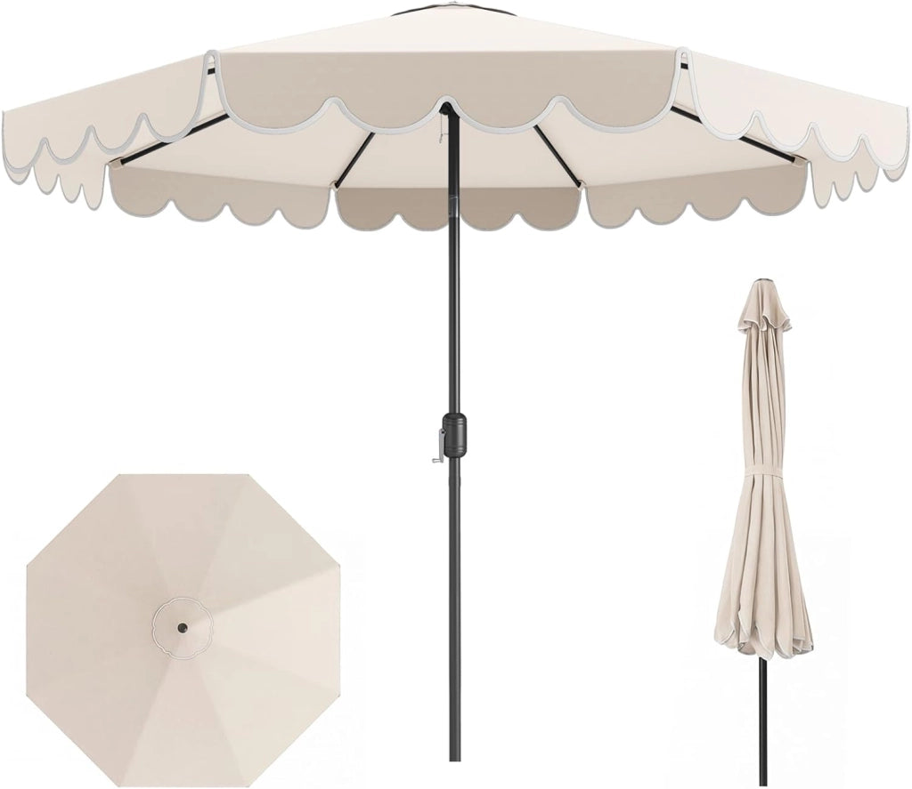 Ombrellone da Giardino 3 x 3 m, Ombrellone Parasole con Manovella e Balze, Inclinabile a 35°, con 8 Osse per Esterno da Balcone, Spiaggia, Terrazzo