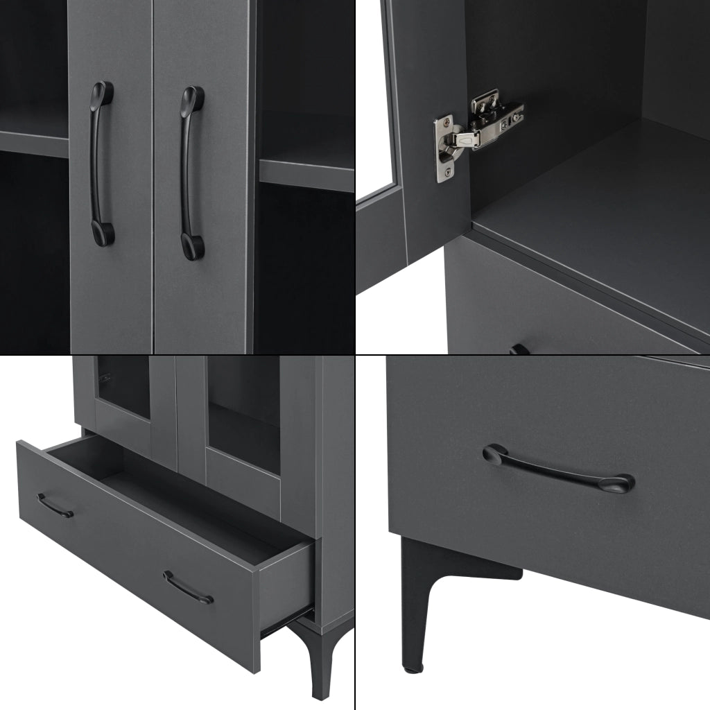 Armadio a Vetrata Søndersø Credenza con Vetrina 115 x 70 x 31 cm Grigio Scuro [en.casa]