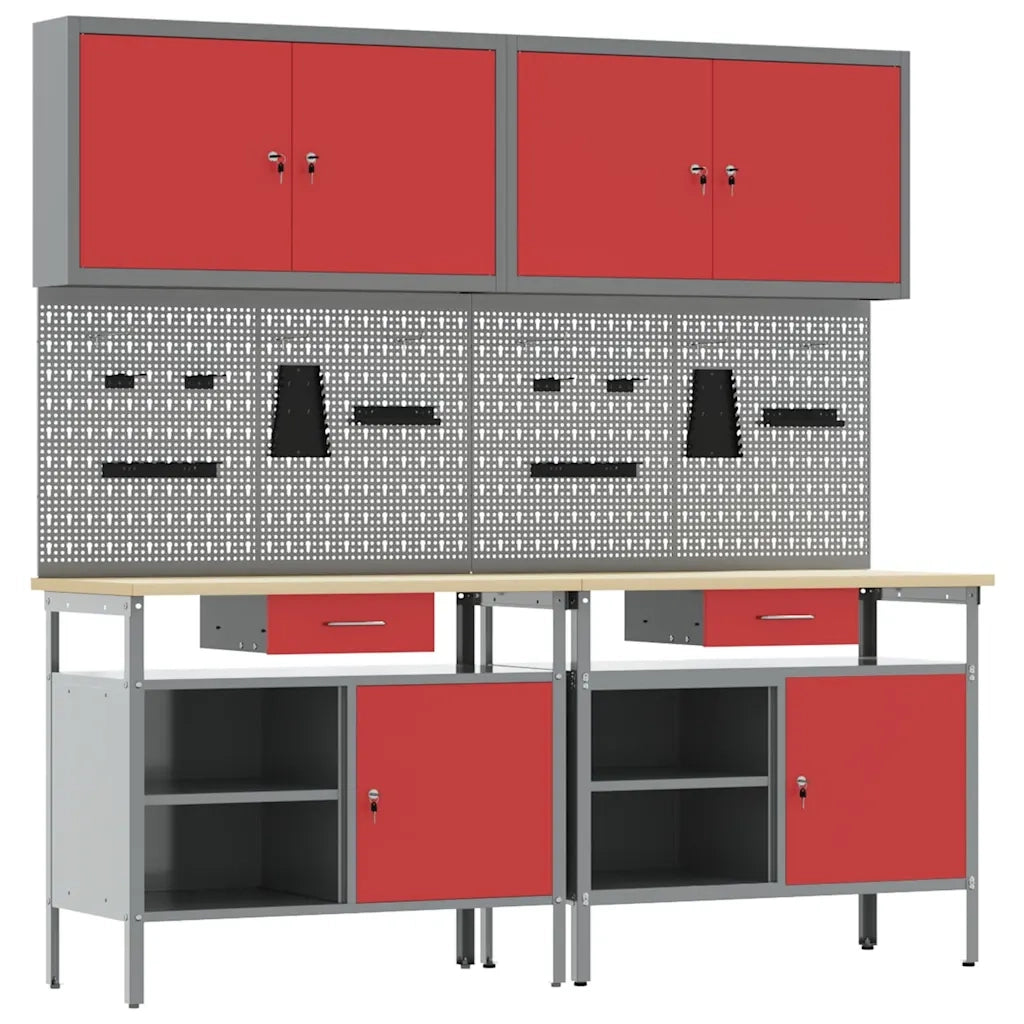 Set banco da lavoro con cassetto 8 pcs Rosso e Grigio 3321495