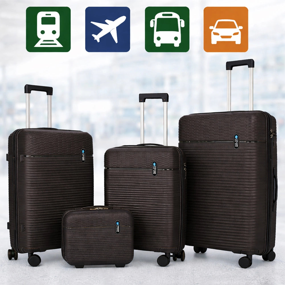 Set 3+1 Valigie Rigide Beauty Case Bagaglio Trolley Nero con Ruote Easy Roll