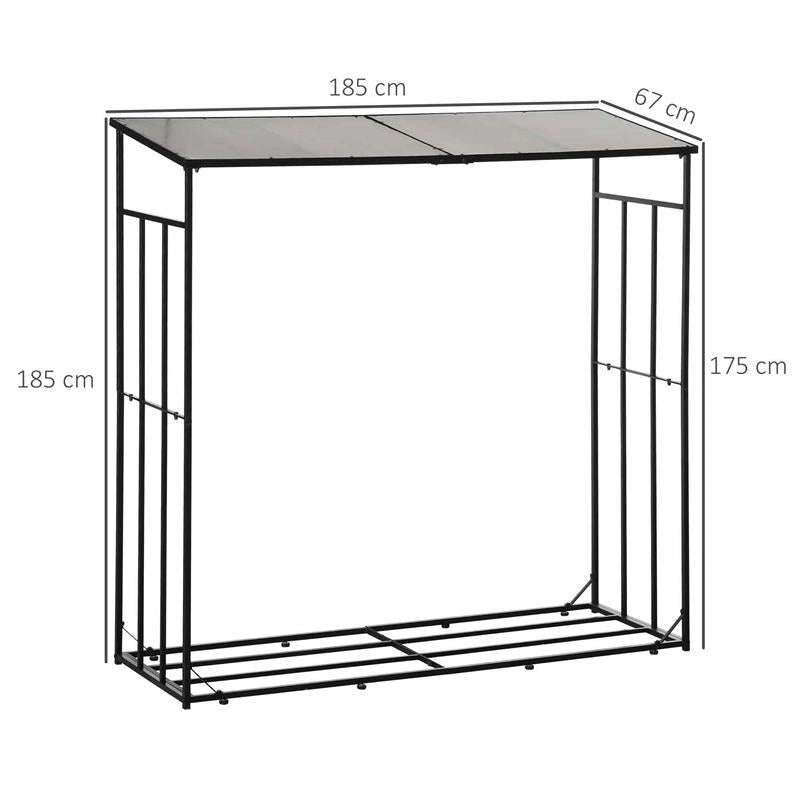 LEGNAIA DA ESTERNO IN METALLO CON TETTO IN POLICARBONATO, CAPACITÀ 2100KG, 185X67X185, NERO