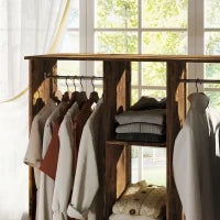 Armadio penderie mobiletto di archiviazione mobile 6 ruote 120 x 40 x 128 cm in legno marrone