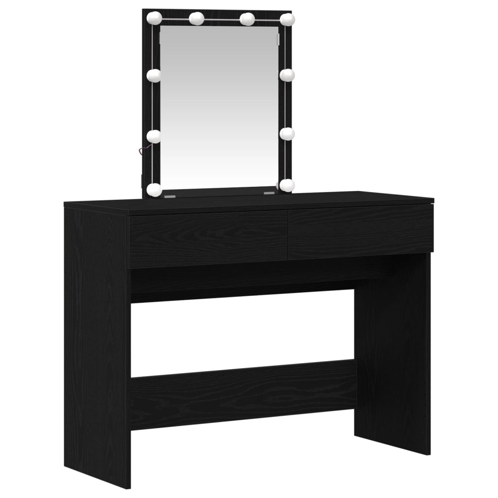 Toeletta  con Specchio e Luci LED in Legno Ingengerizzato Nero