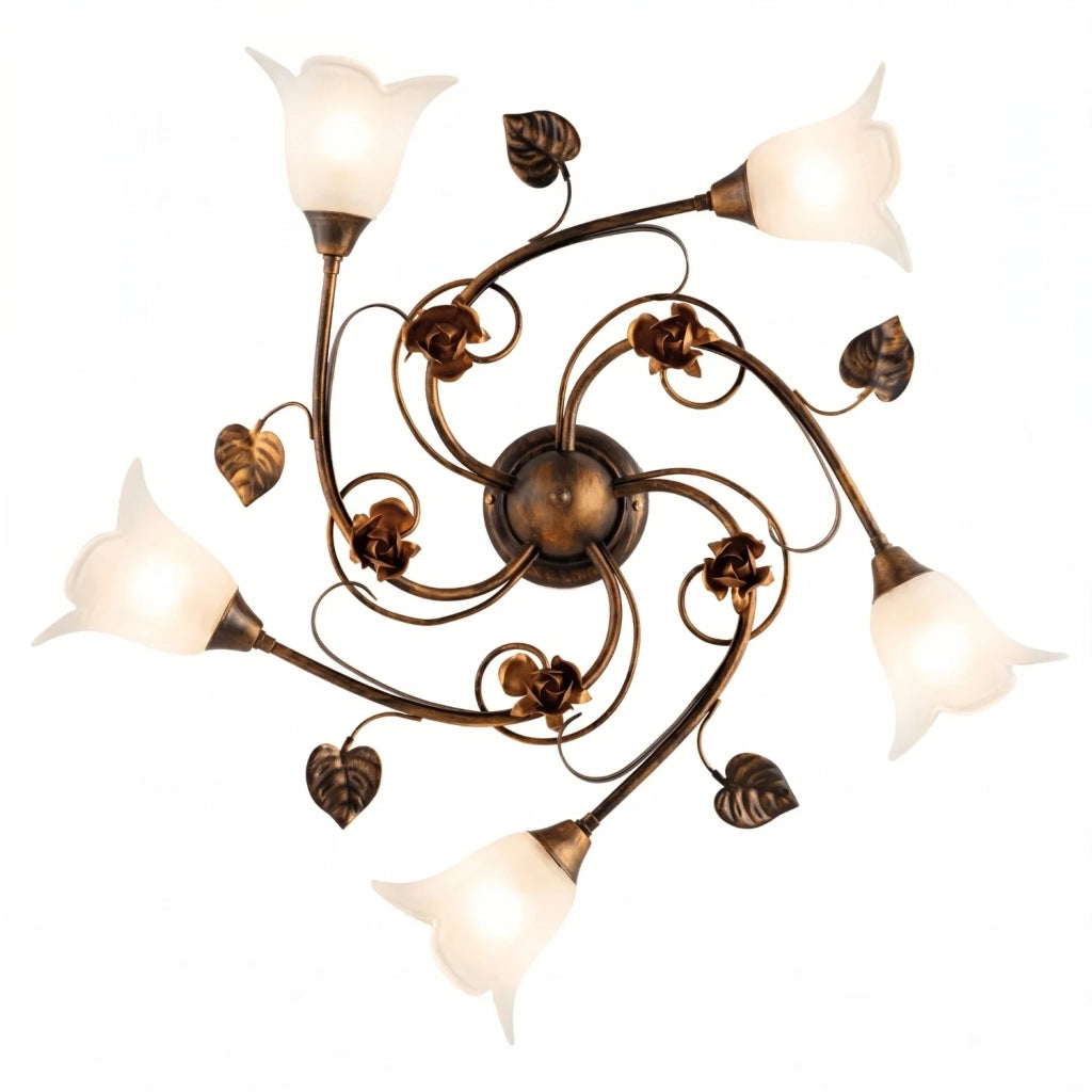 Plafoniera Arte Povera Cestino 5 Luci Marrone e Bianco LuceArt Classic