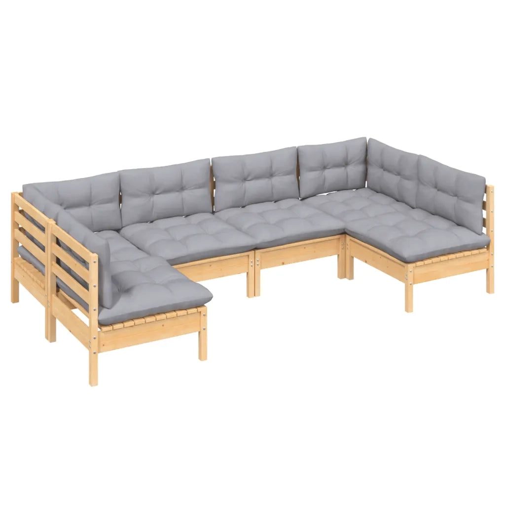 Set Divani da Giardino 6 pz con Cuscini Grigi Massello di Pino 3097150