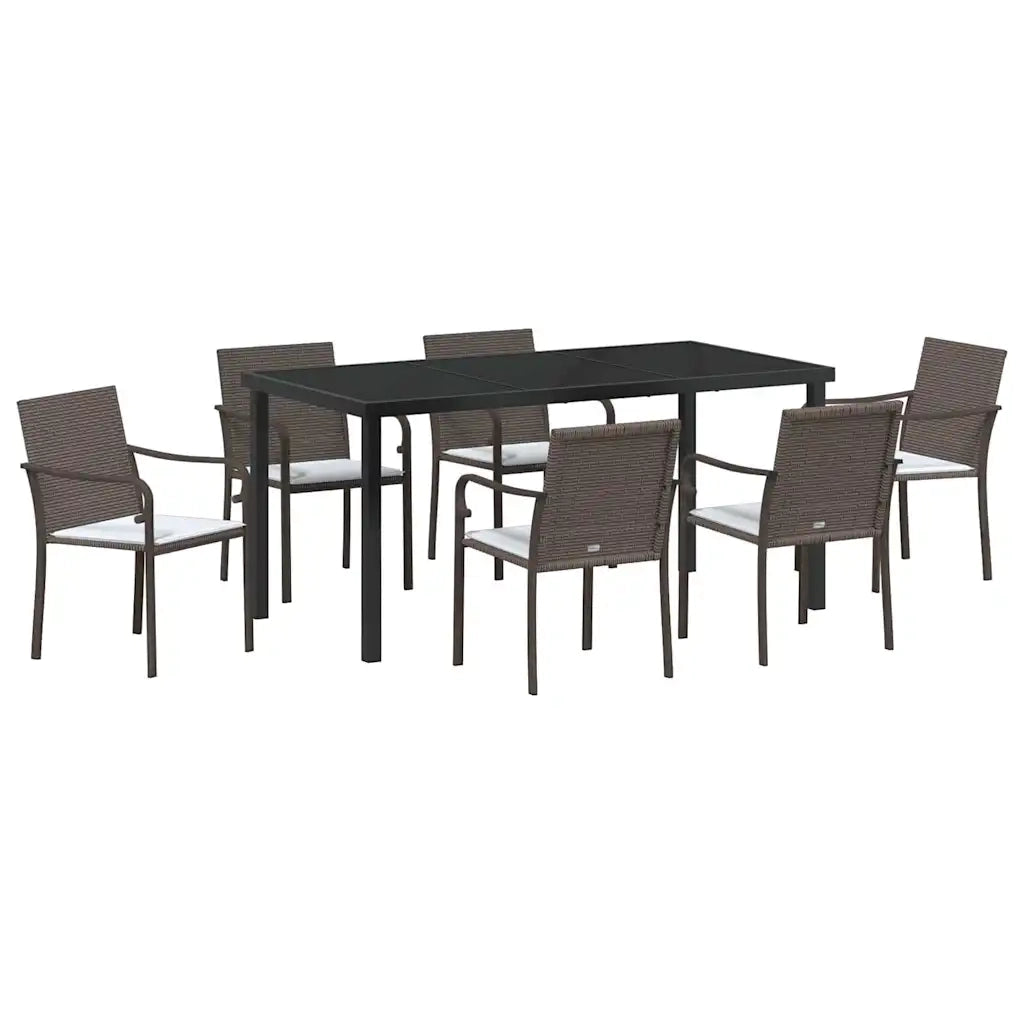 Set da Pranzo per Giardino 7 pcs Marrone e Nero Rattan in PE 3379048