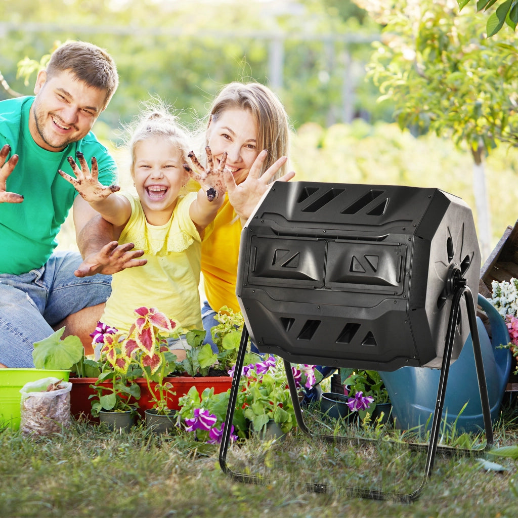 Compostiera 2 Contenitori Rotante ¨C Zephmum ¨C 160L 71x65x96 Nero